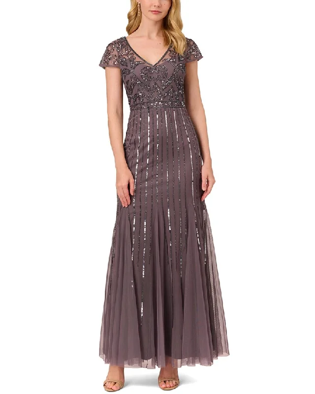 Party dress that hides belly fat -Adrianna Papell Lace Embellished Gown