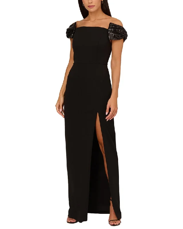 Party dress with sneakers -Aidan Mattox Stretch Knit Crepe Gown