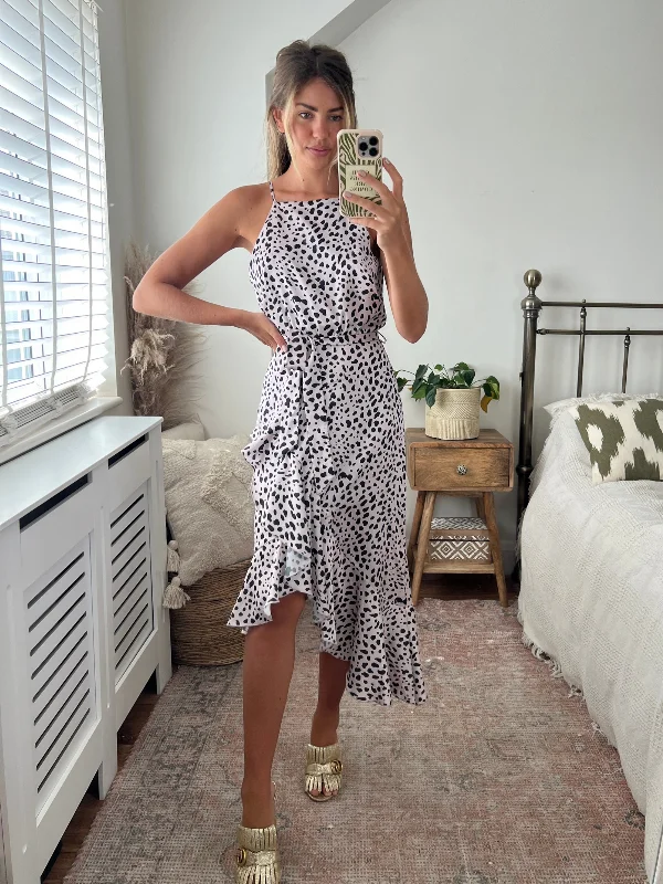 Dress for party casual vibe -Ariana Halter Frill Dress / Cheetah Print