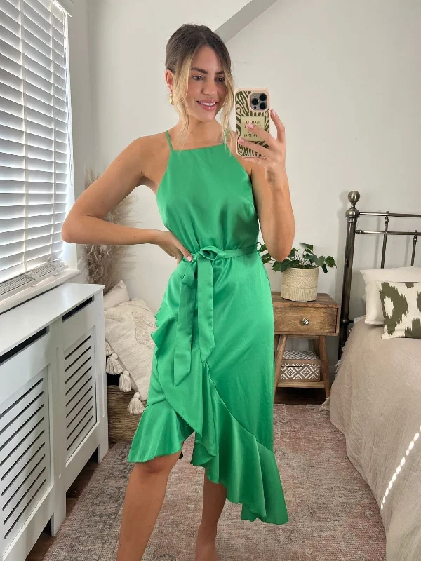 Dress for party celebrity style -Ariana Halter Frill Dress / Vivid Green