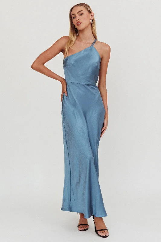 evening gowns with side appliques-Aubrianna One-Shoulder Strappy Back Dress Midnight Blue evening gowns with side appliques-Aubrianna One-Shoulder Strappy Back Dress Midnight Blue