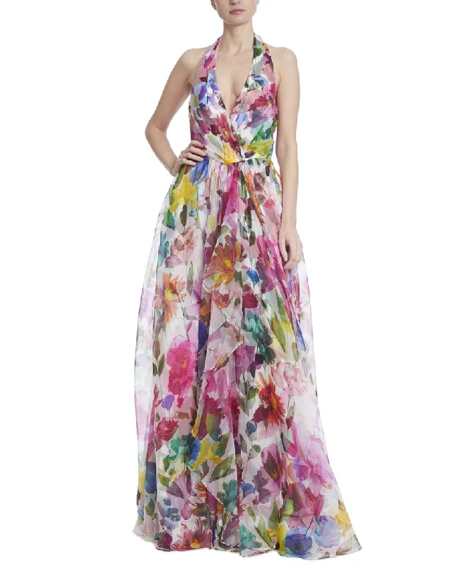 Party dress for an hourglass figure -Badgley Mischka Floral Organza Halter Gown