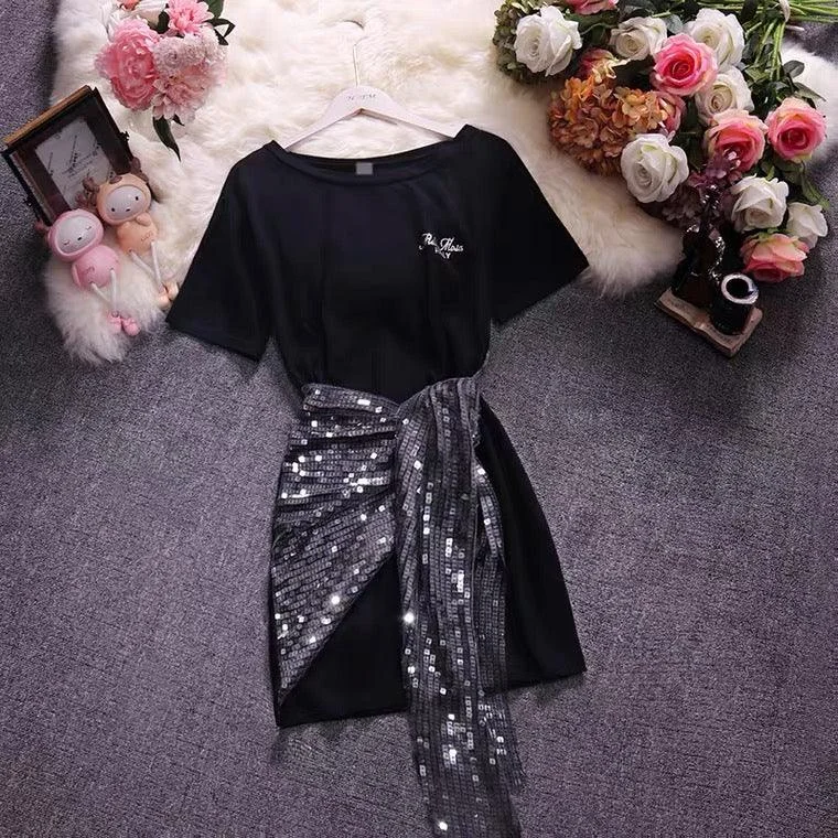 Party dress with a square neckline -Bisco Sequined Knot Dress