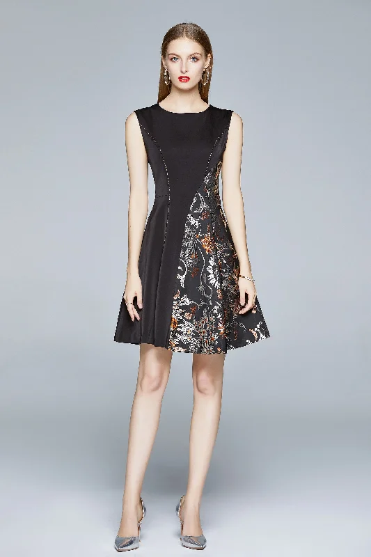 evening gowns with side zippers-Black & Silver Evening Boatneck Sleeveless Short A-line Dress evening gowns with side zippers-Black & Silver Evening Boatneck Sleeveless Short A-line Dress