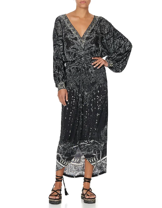 jeweled evening dress belts-Midnight Pearl Twist Front Dress