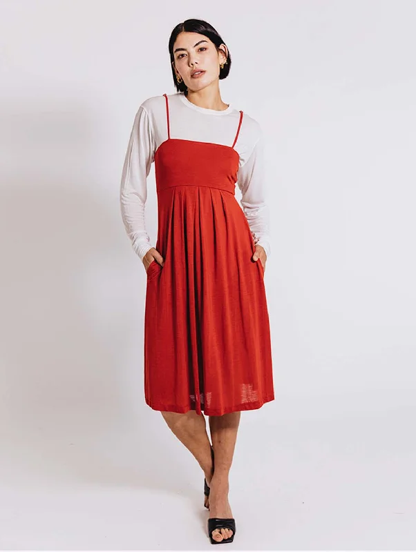 evening gowns with side gathers-Day & Night Lenzing Vegan Dress | Indian Red