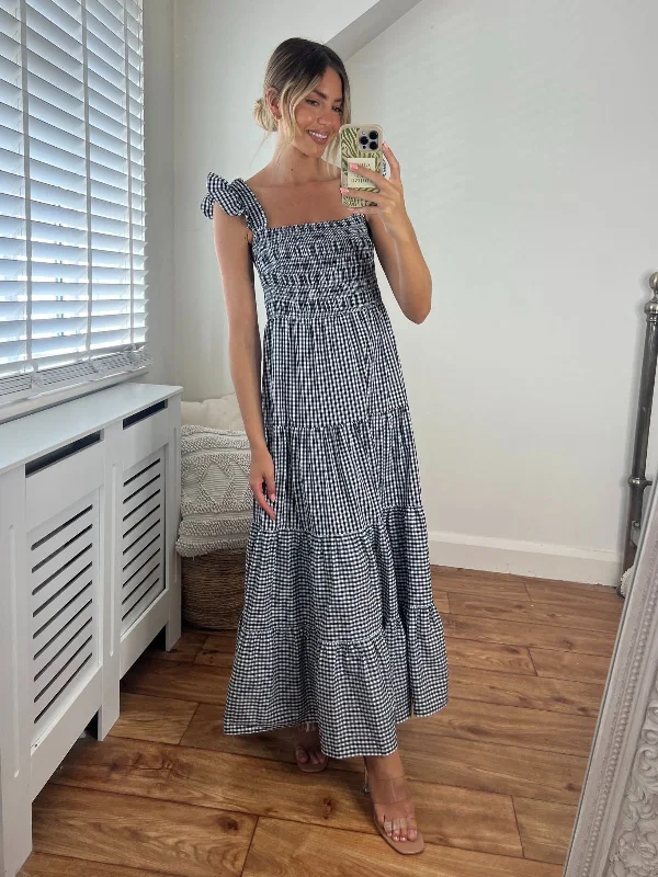 Party dress with a square neckline -Eden Tiered Frill Dress / Gingham