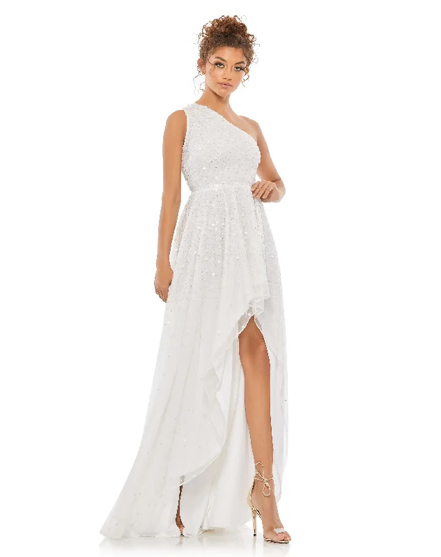 Party dress with positive reviews -Embellished One Shoulder Hi-Lo Gown
