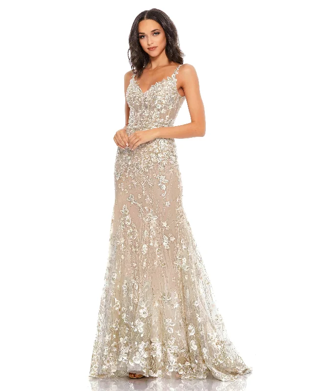 Dress for party formal black tie -Floral Embroidered Corset Bodice Gown