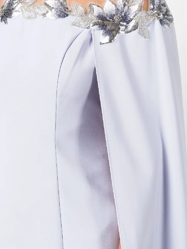Party dress with easy returns -Illusion Cape Effect Crepe Gown