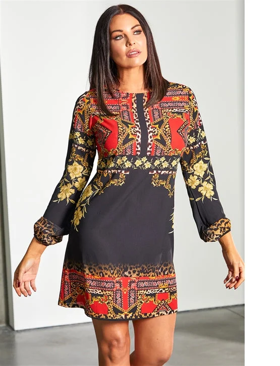 Party dress in black for women -Jess Multi Print Shift Dress