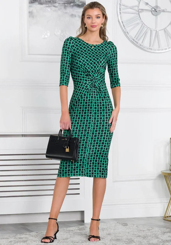 Dress for a cocktail party event -Jolie Moi Qyara Twist Waist Geo Print Dress, Green Dress for a cocktail party event -Jolie Moi Qyara Twist Waist Geo Print Dress, Green