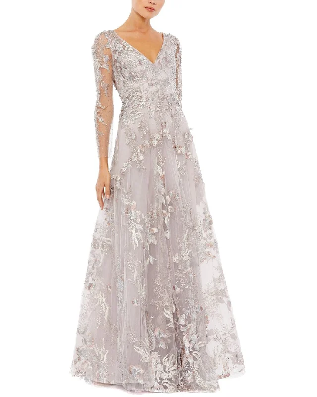 Party dress that suits your personality -Mac Duggal Appliqued Illusion A Line Gown