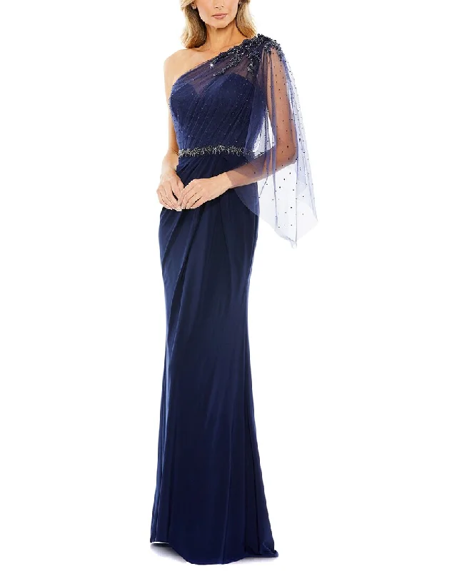 Party dress for a pear shape -Mac Duggal Embellished One Shoulder Draped Gown