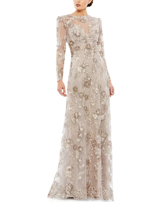 evening gowns with side ruching-Mac Duggal Floral Embroidered Illusion Evening Gown