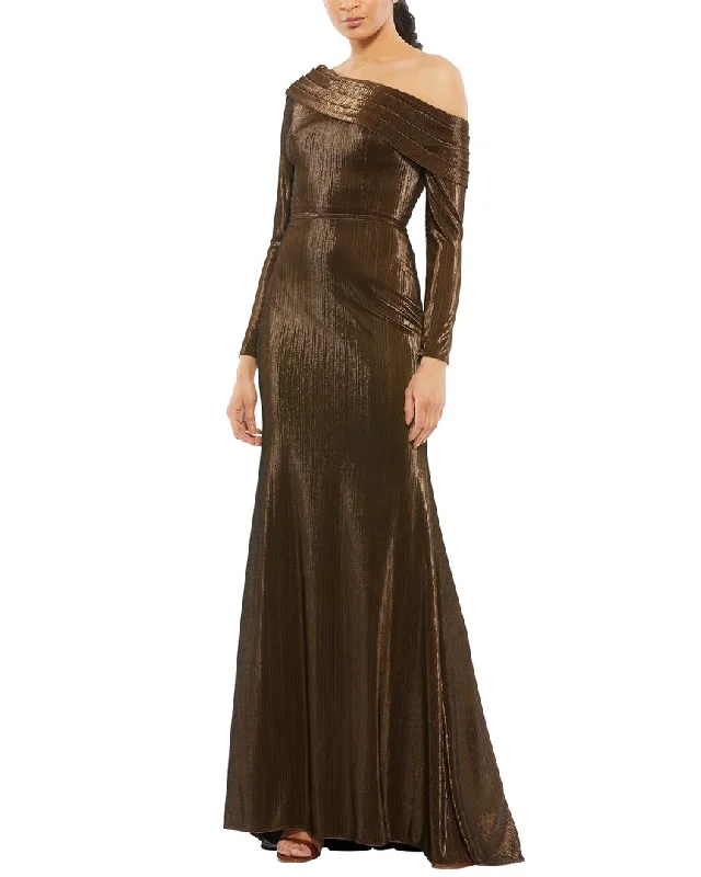 Dress for party dazzling style -Mac Duggal Metallic Off-The-Shoulder Trumpet Gown