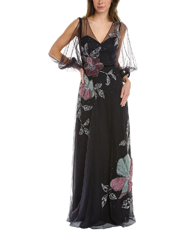 Party dress for masquerade ball -Marchesa Notte Embellished Silk Gown