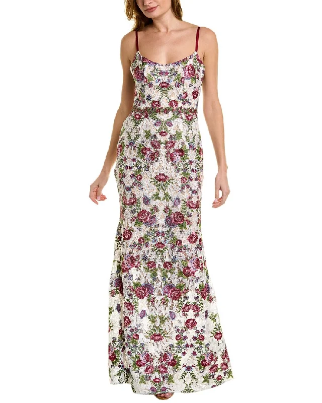 Dress for party casual vibe -Marchesa Notte Floral Lace Gown