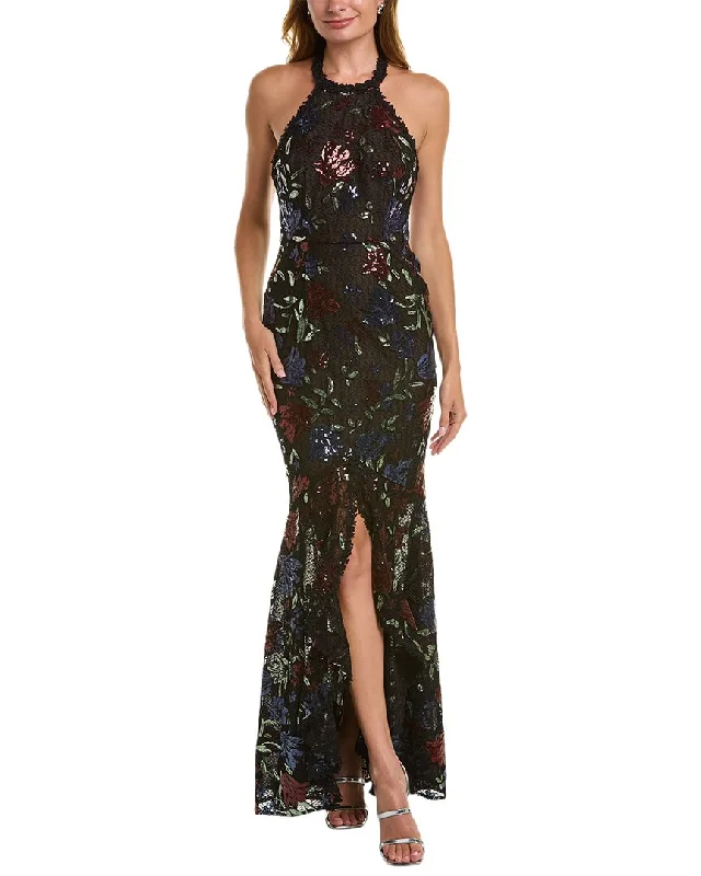 Party dress with statement jewelry -Marchesa Notte Sequin Gown