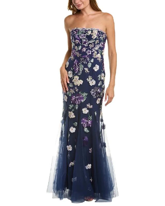 Dress for party convivial atmosphere -Marchesa Notte Strapless Floral Gown