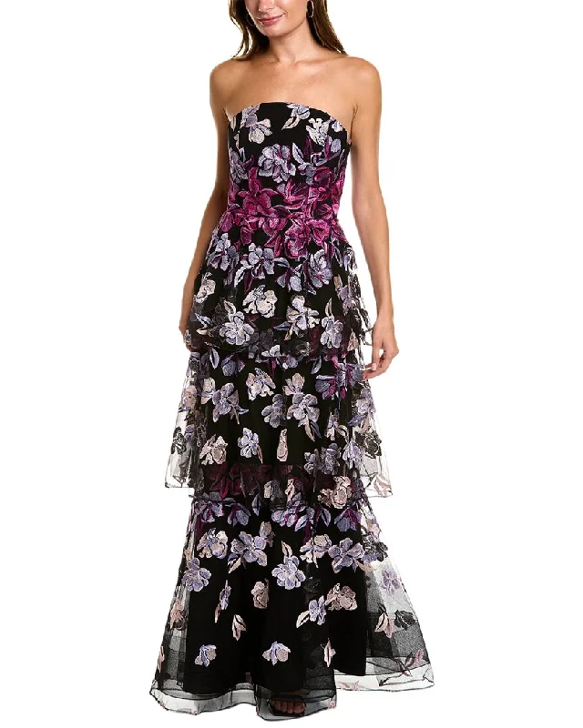 Party dress with abstract design -Marchesa Notte Tiered Strapless Gown