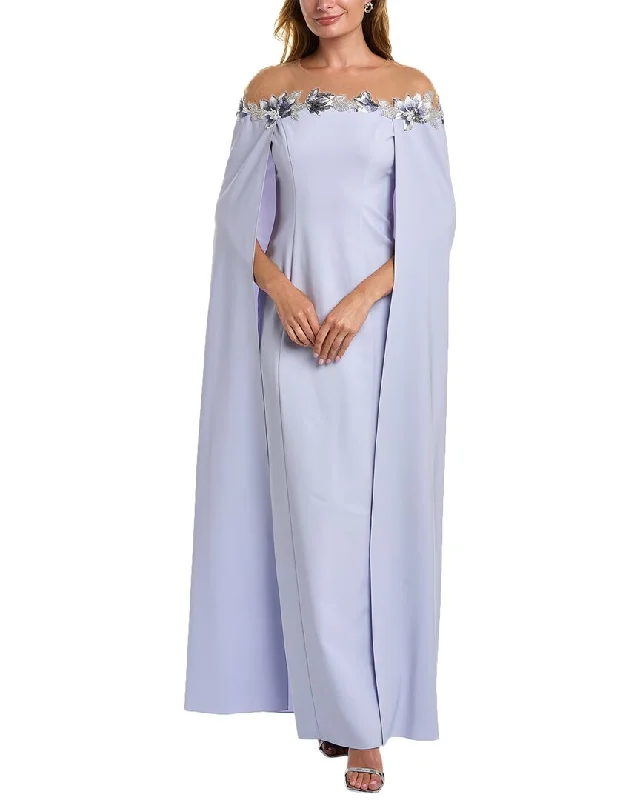 Party dress with gloves -Marchesa Notte Tulle Illusion Cape Gown