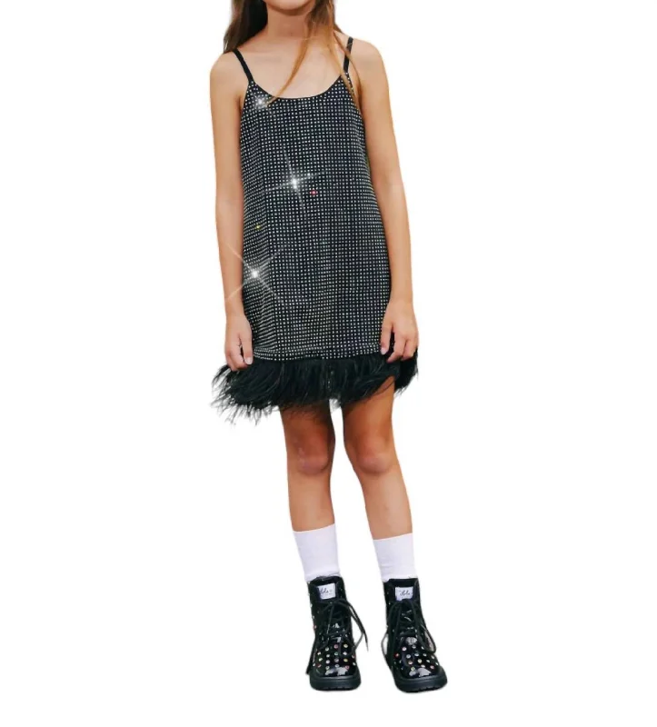 detachable train evening dresses-Midnight Crystal Feather Dress In Black