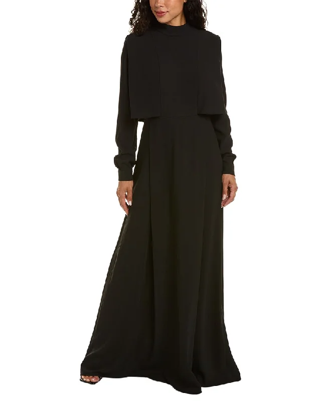 Party dress with a plunging neckline -Mikael Aghal Cape Gown