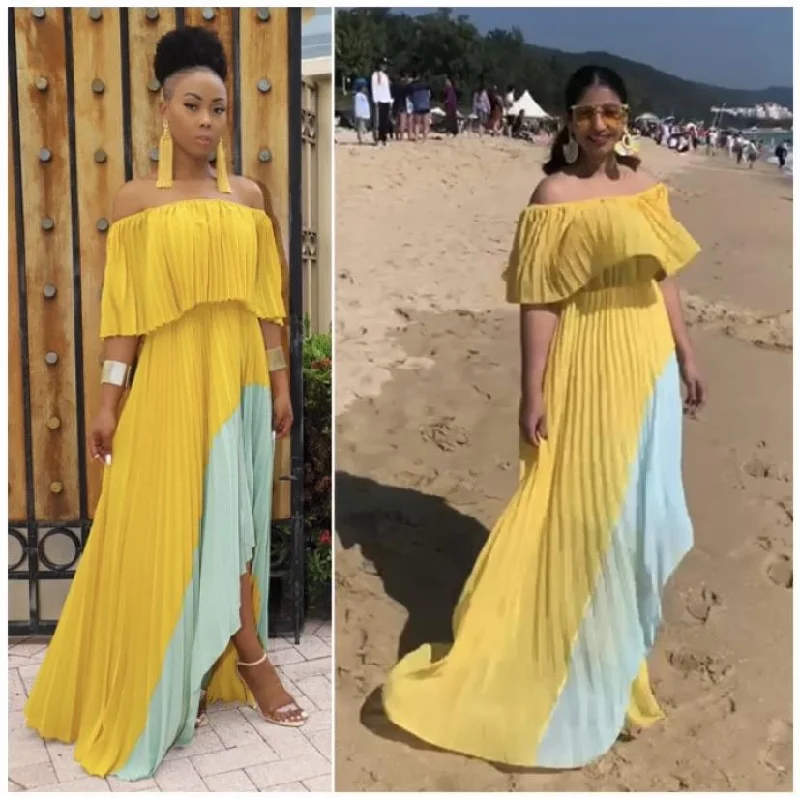 Dress for party glamorous style -Mosley Pleated Holiday Maxi