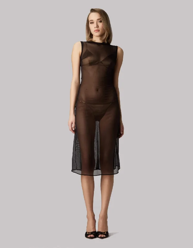 Party dress with tights -Sheer Dress Black