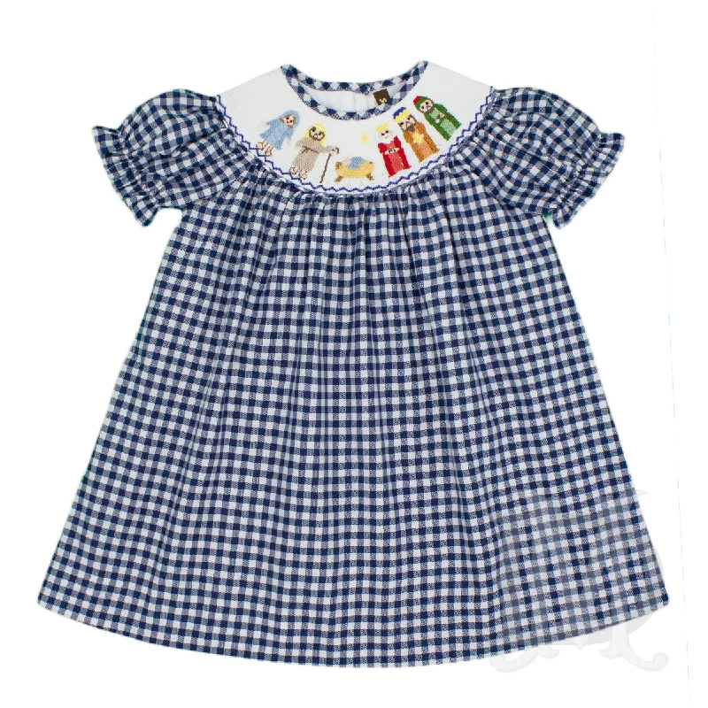 Party dress with sleeves for winter -Christmas Nativity Smocked Dress