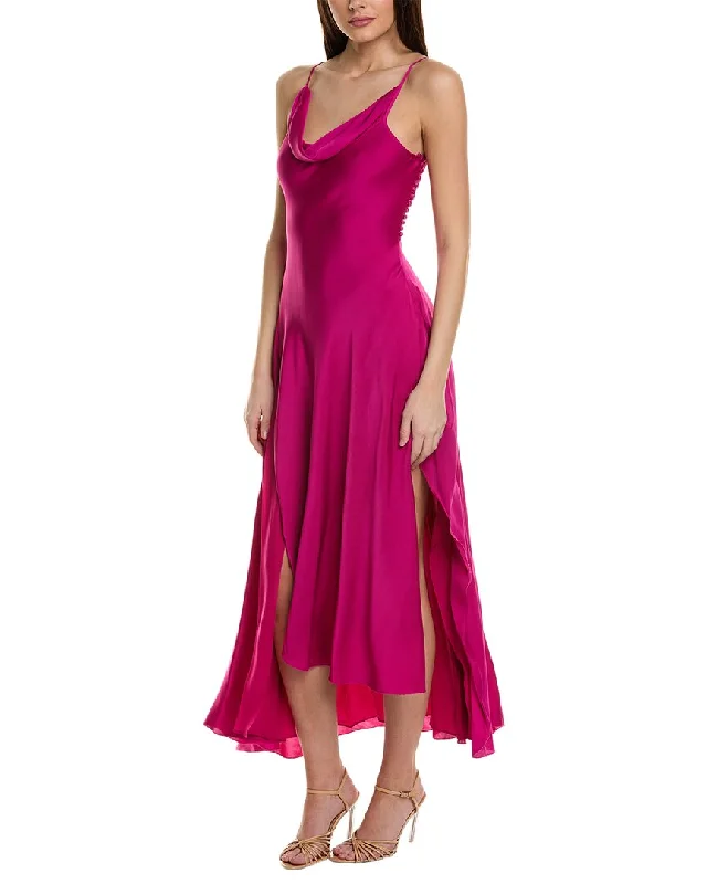 Party dress for women over 40 -Nicholas Elsie Ruffle Slit Silk-Blend Gown