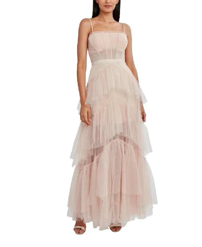 Party dress in red color -OLY TIERED-RUFFLE TULLE GOWN