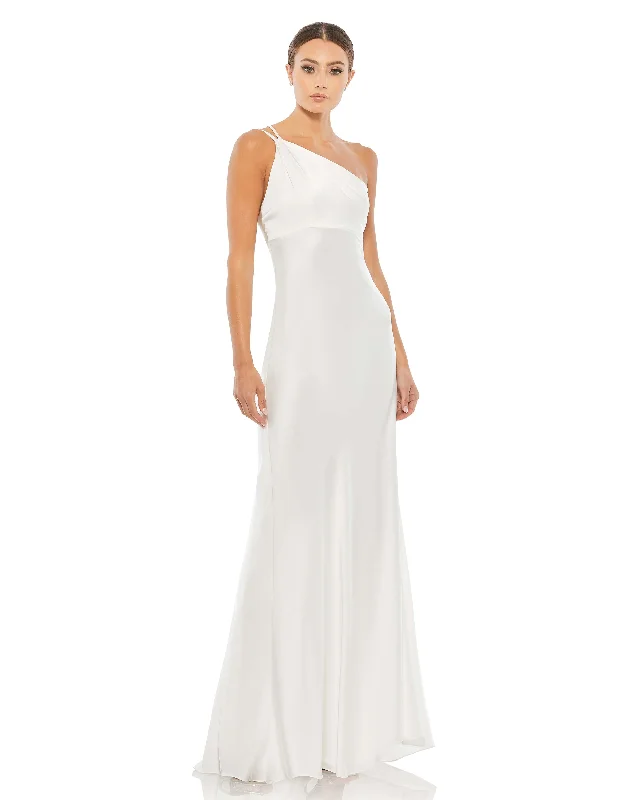 Dress for party daytime event -One Shoulder Double Strap Satin Gown