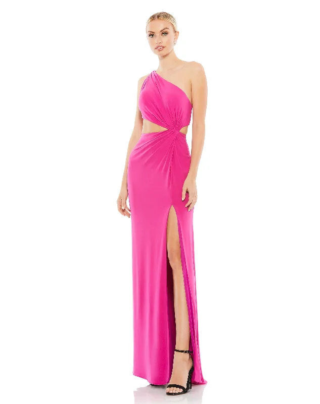 Party dress that creates a waistline -One Shoulder Ruched Cut Out Jersey Gown