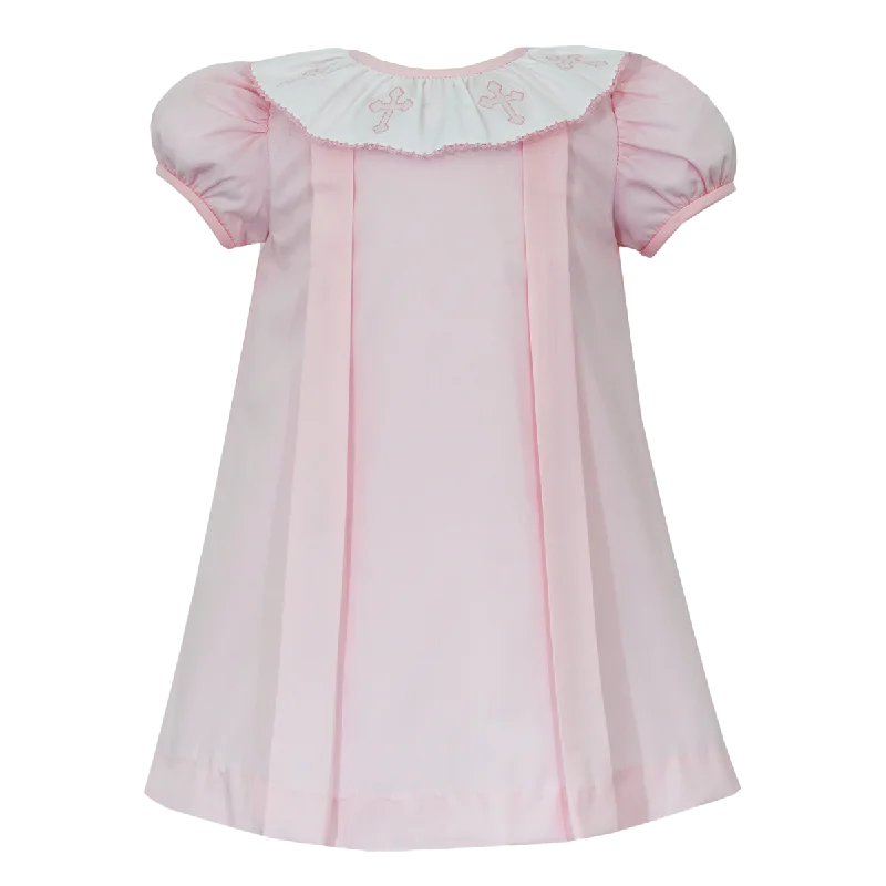 Party dress in floral print -Crosses Embroidered Pink Dress