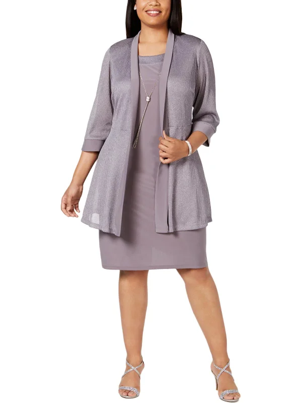 evening gowns with side pleats-Plus Womens Jacket Evening Two Piece Dress