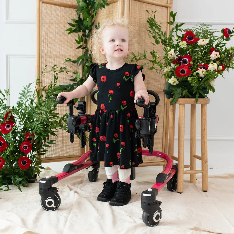 embroidered hem evening dresses-Pocket Dress in Midnight Poppies