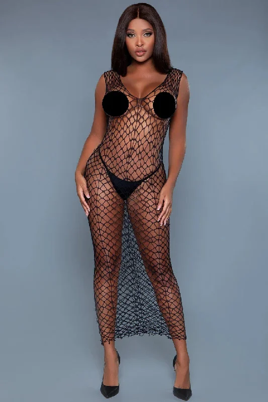 Party dress with a sweetheart neckline -Queen A Little Lovin' Fishnet Gown