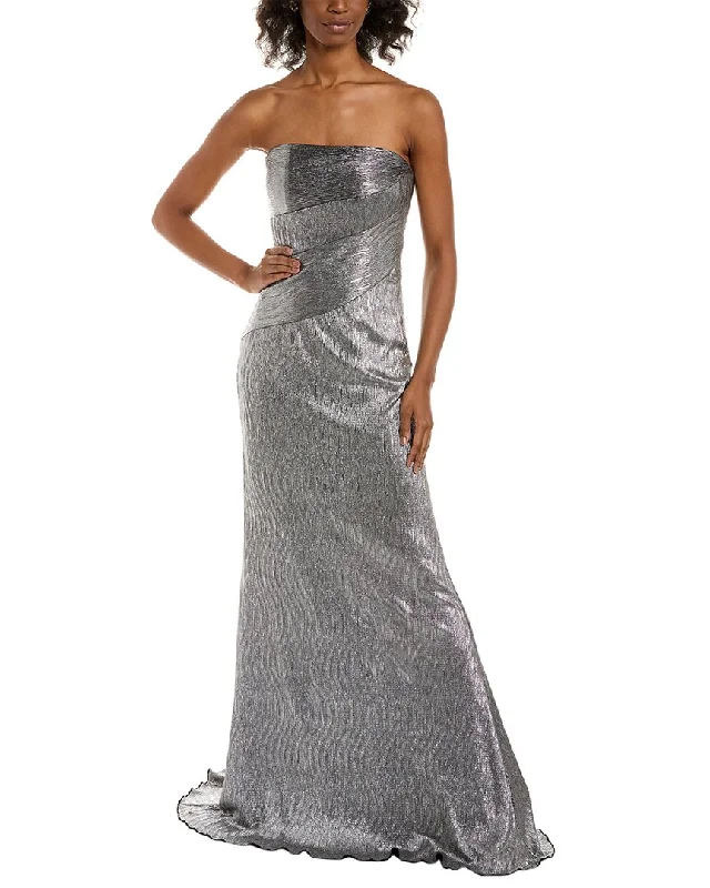 Party dress for rooftop party -Rene Ruiz Strapless Metallic Knit Gown