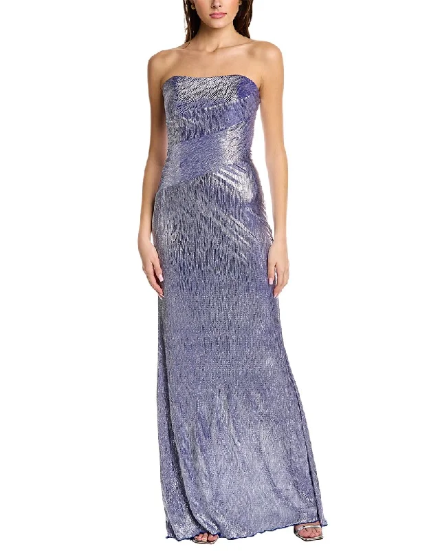 Party dress for a themed party -Rene Ruiz Strapless Metallic Knit Gown