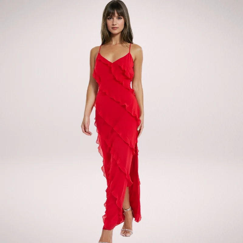 Party dress that accentuates curves -ROSSO RUFFLE