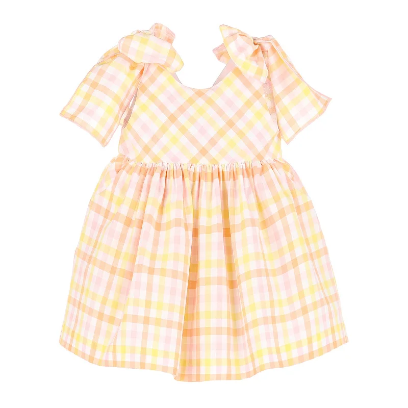 Party dress in red color -Pastel Plaid Bow Dress