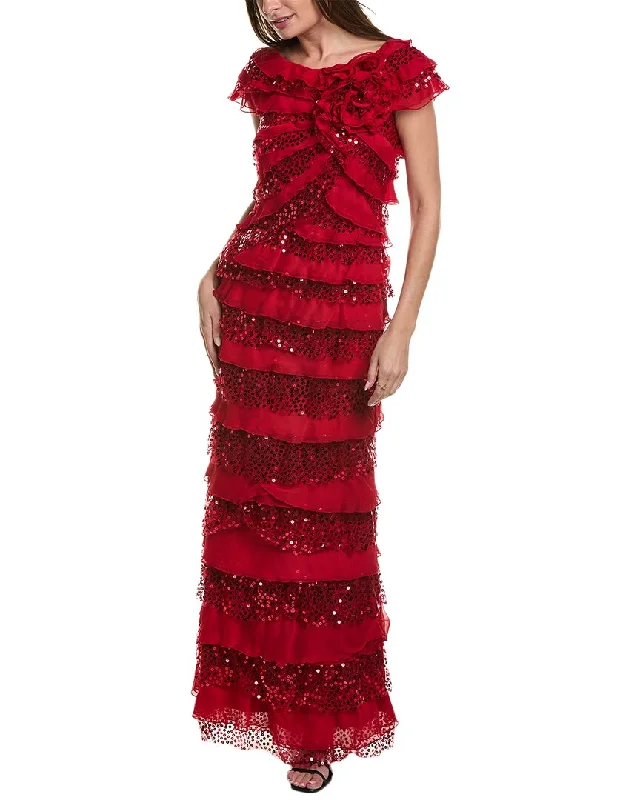 Party dress that is wrinkle-resistant -Tadashi Shoji Tiered Gown