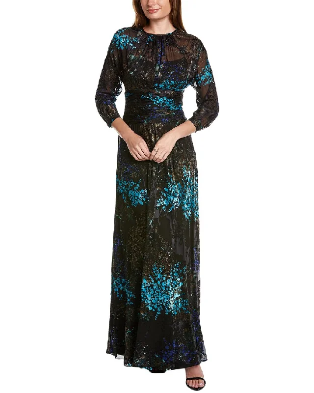 Party dress in earth tones -Teri Jon by Rickie Freeman Burnout Chiffon Silk-Blend Gown