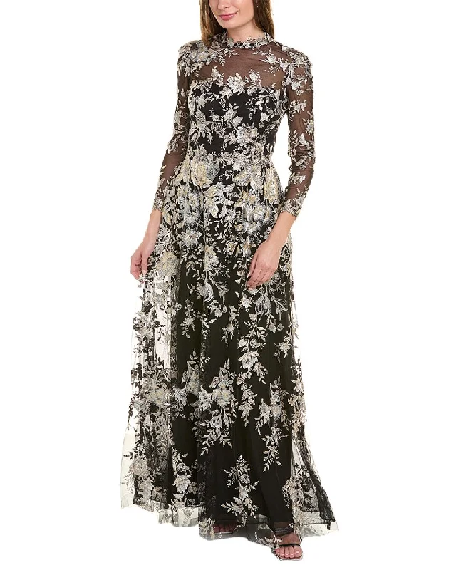 Party dress in earth tones -Teri Jon by Rickie Freeman Embroidered Lace Gown