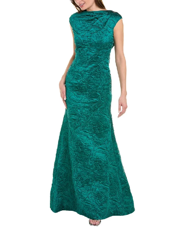 Party dress with a cowl neckline -Teri Jon by Rickie Freeman Jacquard Gown