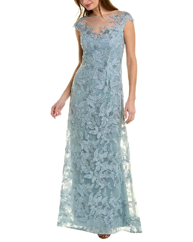 Party dress: shoe pairing -Teri Jon by Rickie Freeman Leaf Pattern Tulle Gown