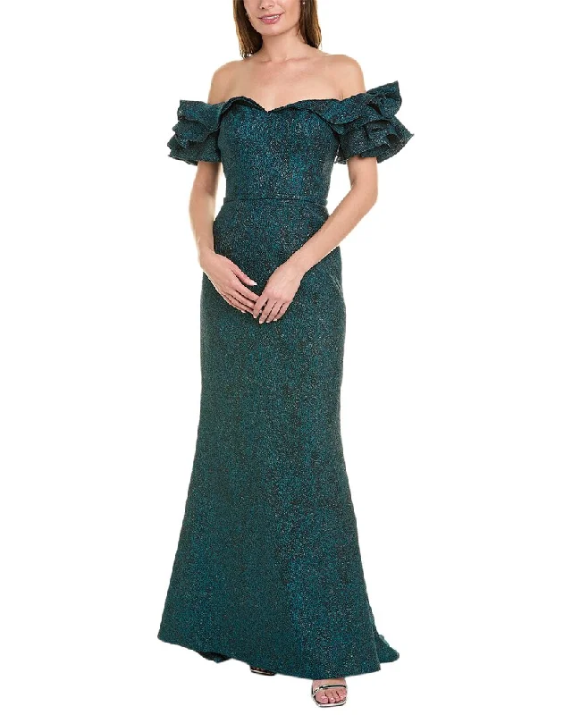 Party dress in metallic shades -Teri Jon by Rickie Freeman Metallic Jacquard Gown