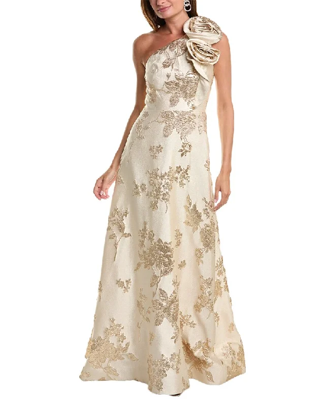 Dress for party celebratory event -Teri Jon by Rickie Freeman Metallic Jacquard Gown